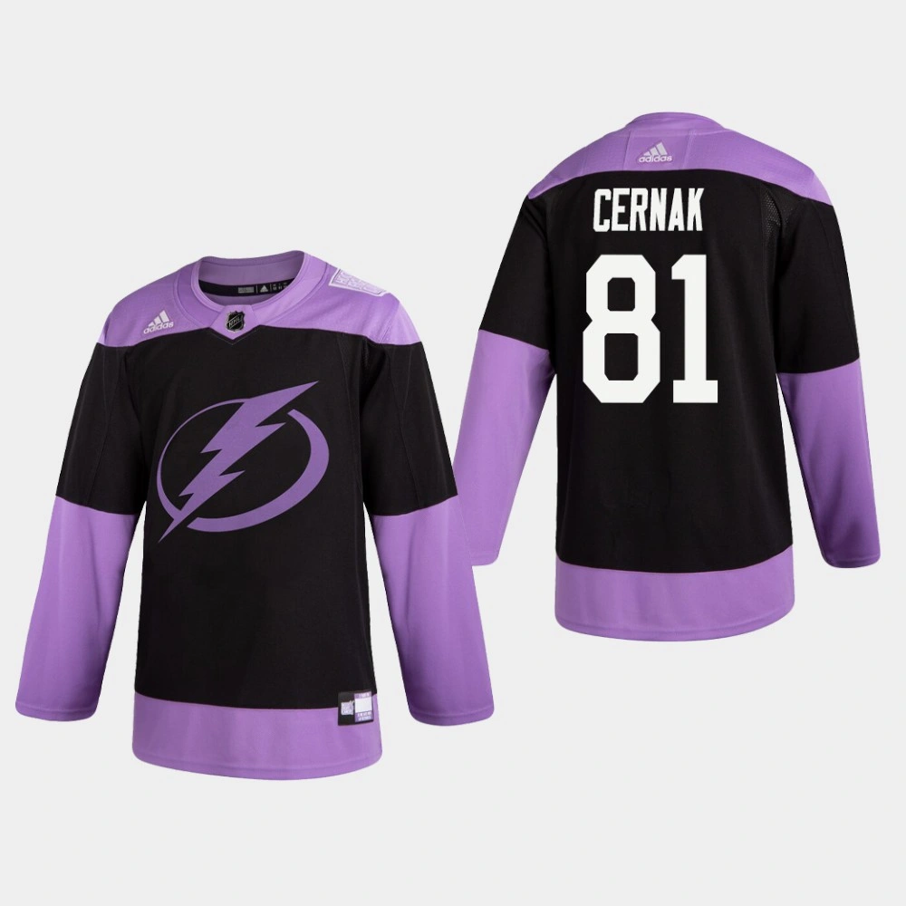 Women's Lightning Erik Cernak #81 Hockey Fights Cancer Practice Black Jersey