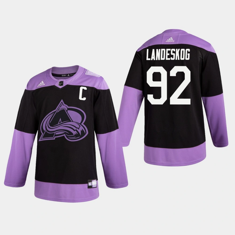 Women's Avalanche Gabriel Landeskog #92 Hockey Fights Cancer Practice Black Jersey