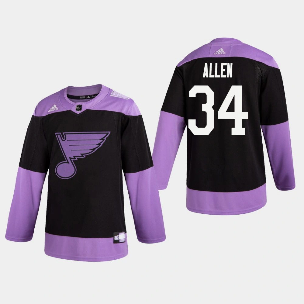 Blues Jake Allen #34 Hockey Fights Cancer Practice Black Jersey