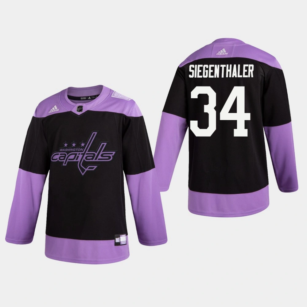 Youth Capitals Jonas Siegenthaler #34 Hockey Fights Cancer Practice Black Jersey