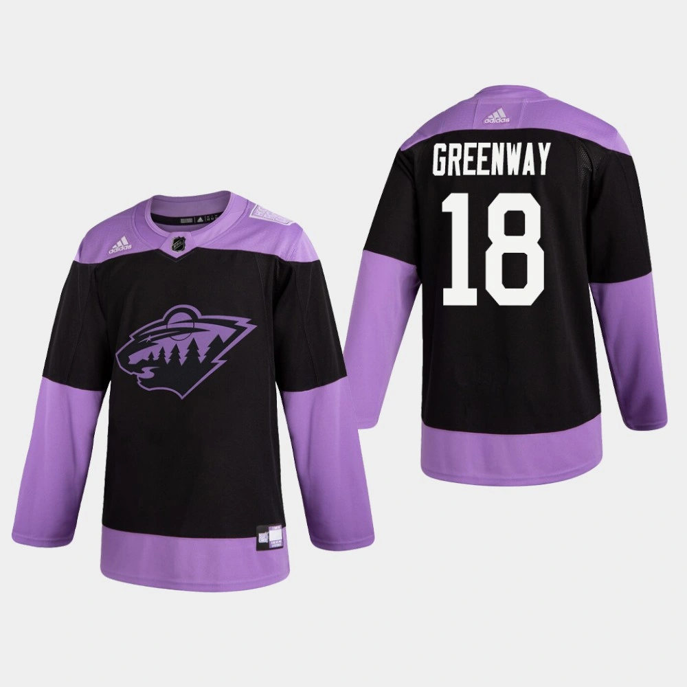 Wild Jordan Greenway #18 Hockey Fights Cancer Practice Black Jersey Wild Jordan Greenway #18 Hockey Fights Cancer Practice Black Jersey