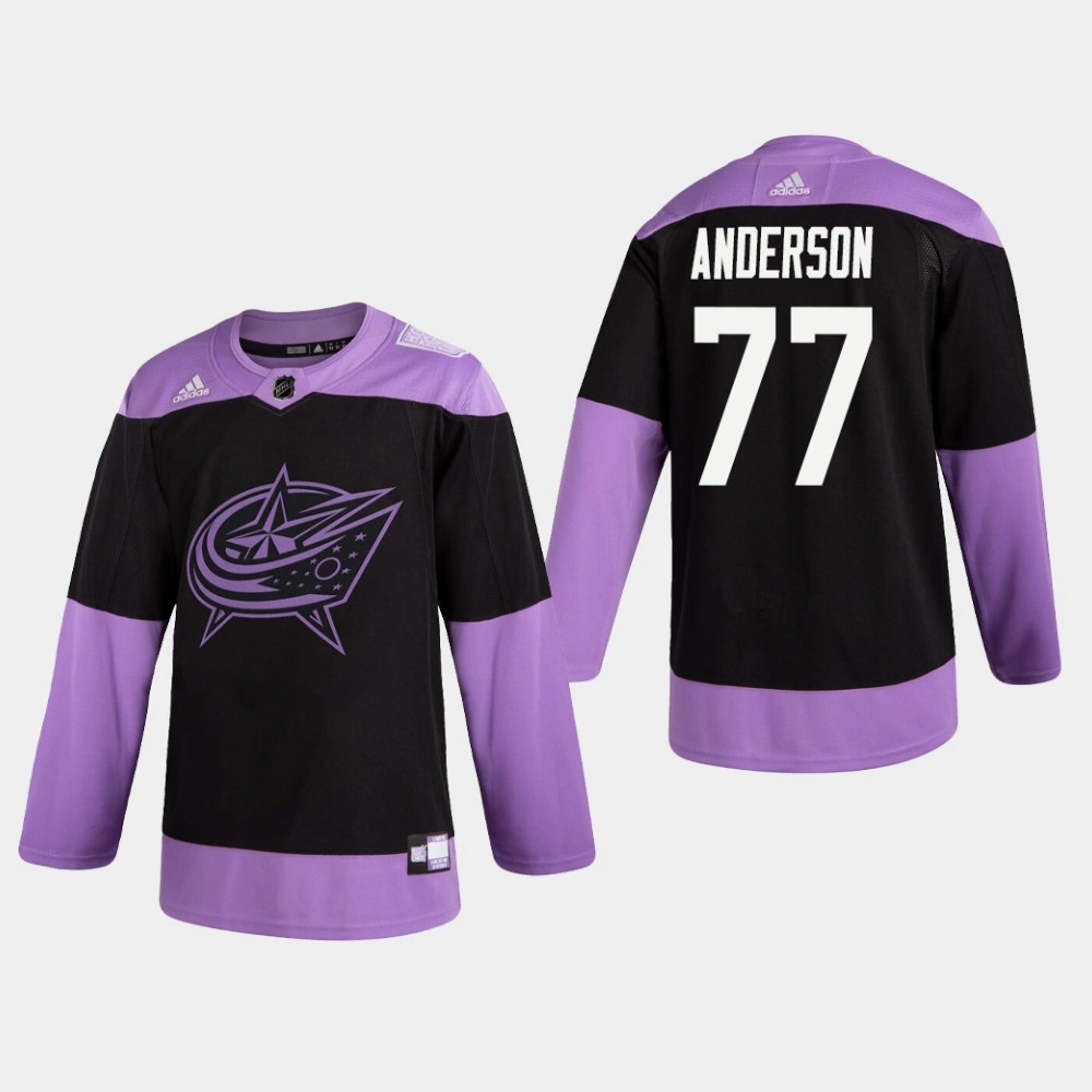 Women's Blue Jackets Josh Anderson #77 Hockey Fights Cancer Practice Black Jersey