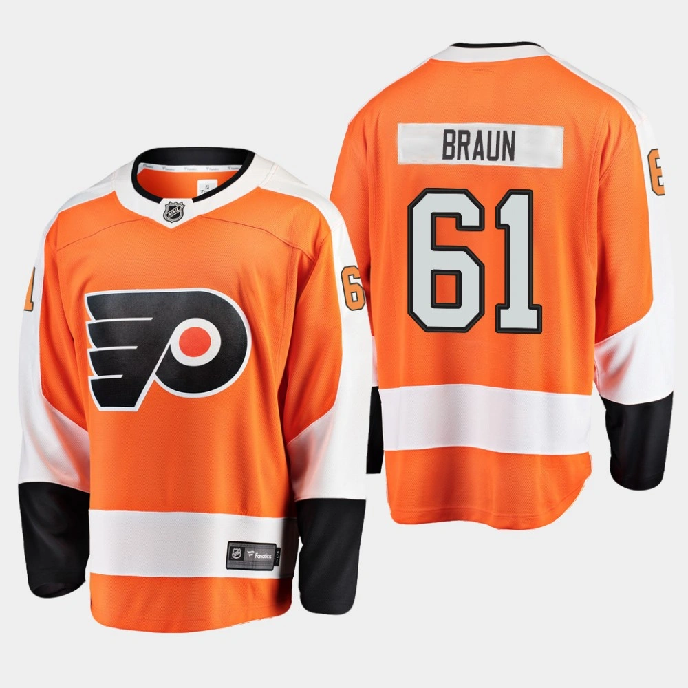 Men's Philadelphia Flyers Justin Braun #61 Home Orange Breakaway Player Jersey