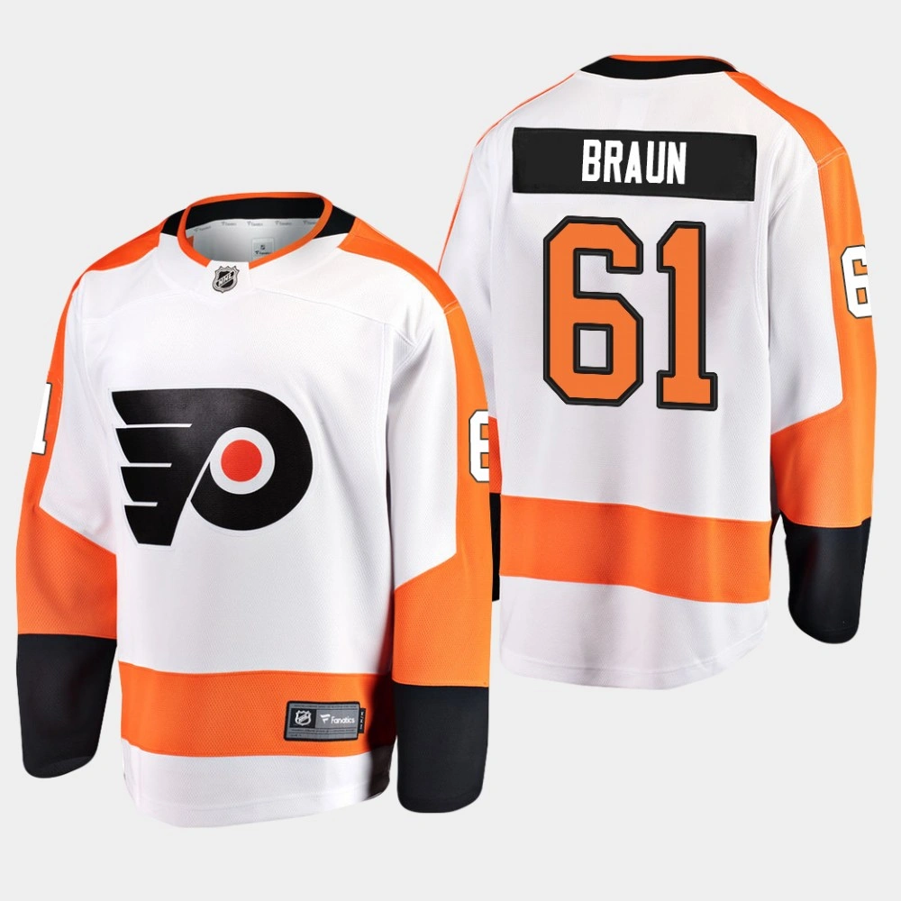 Men's Philadelphia Flyers Justin Braun #61 Away White Breakaway Player Jersey