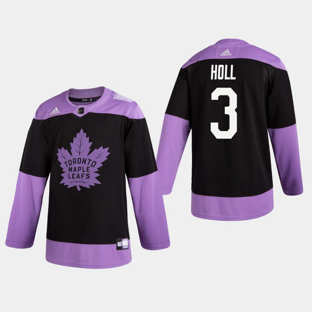Women's Maple Leafs Justin Holl #3 Hockey Fights Cancer Practice Black Jersey