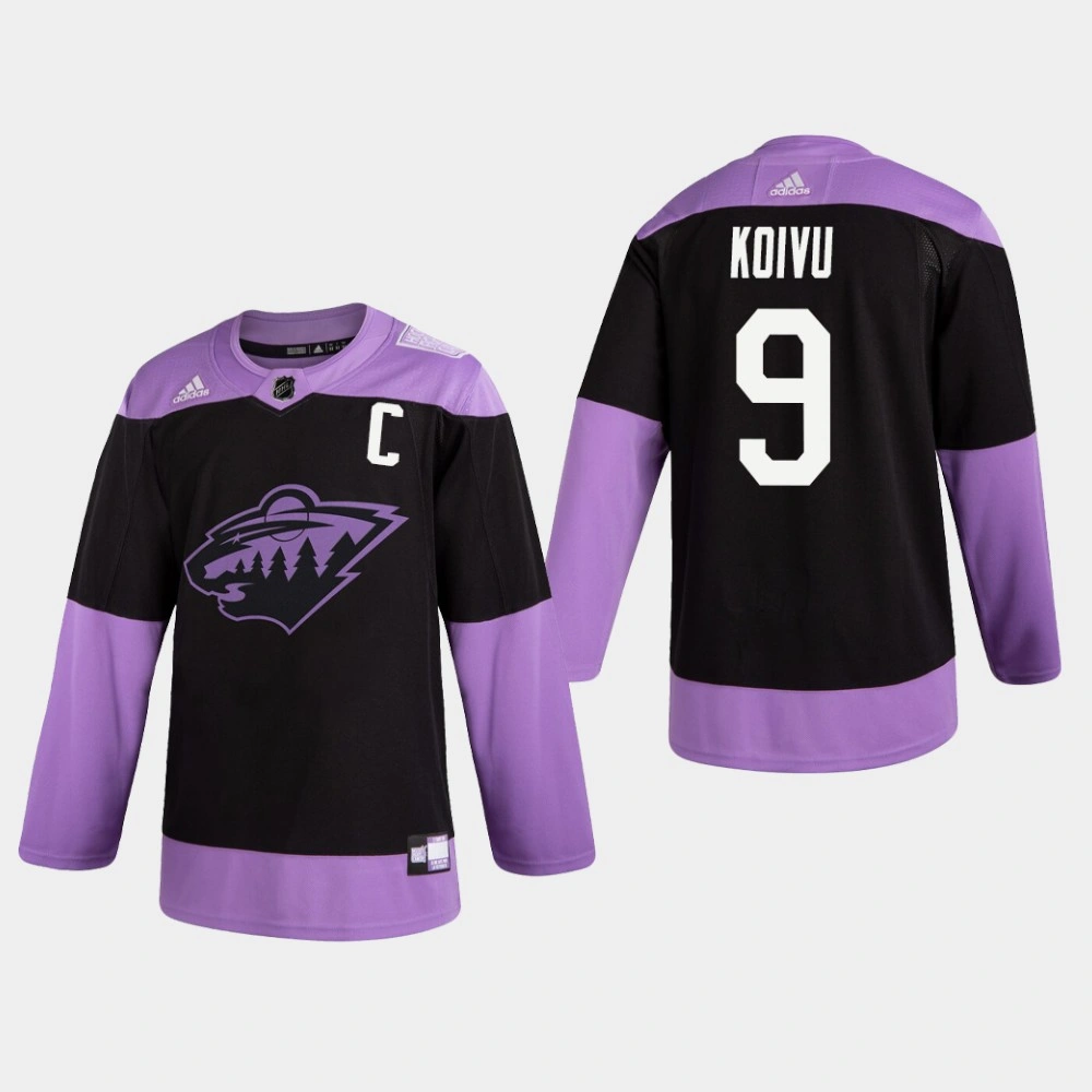 Wild Mikko Koivu #9 Hockey Fights Cancer Practice Black Jersey