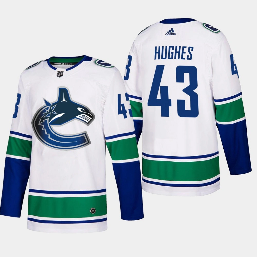Women's Vancouver Canucks Quinn Hughes #43 Away White Authentic Player Jersey Women's Vancouver Canucks Quinn Hughes #43 Away White Authentic Player Jersey