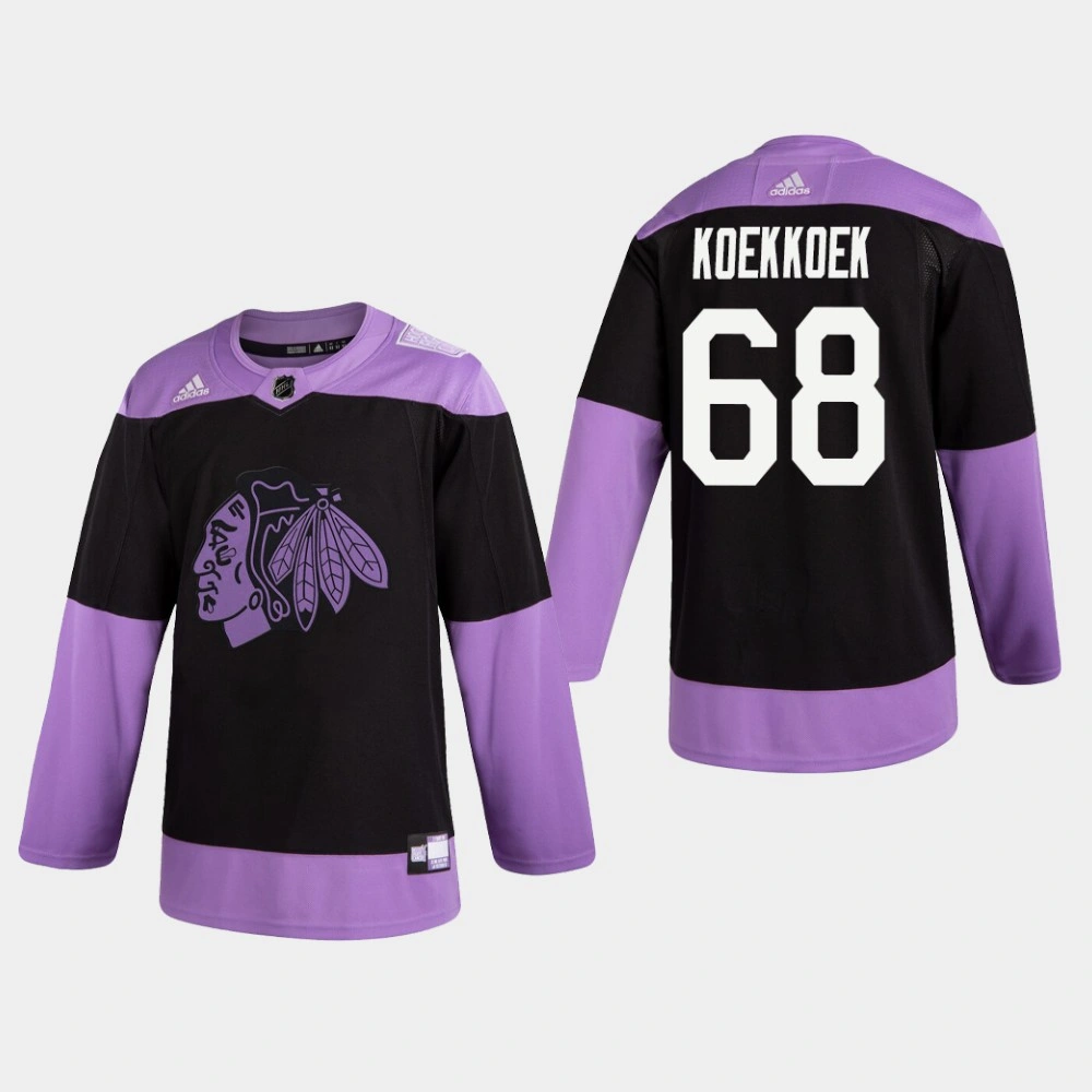 Women's Blackhawks Slater Koekkoek #68 Hockey Fights Cancer Practice Black Jersey