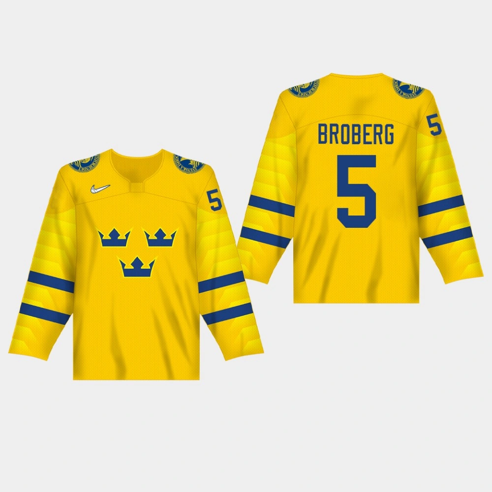 Women's Sweden Philip Broberg #5 2020 IIHF World Junior Championship Yellow Jersey