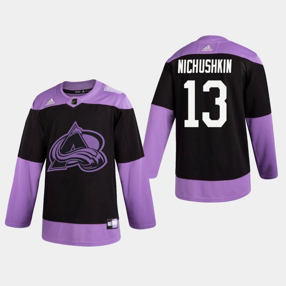 Avalanche Valeri Nichushkin #13 Hockey Fights Cancer Practice Black Jersey