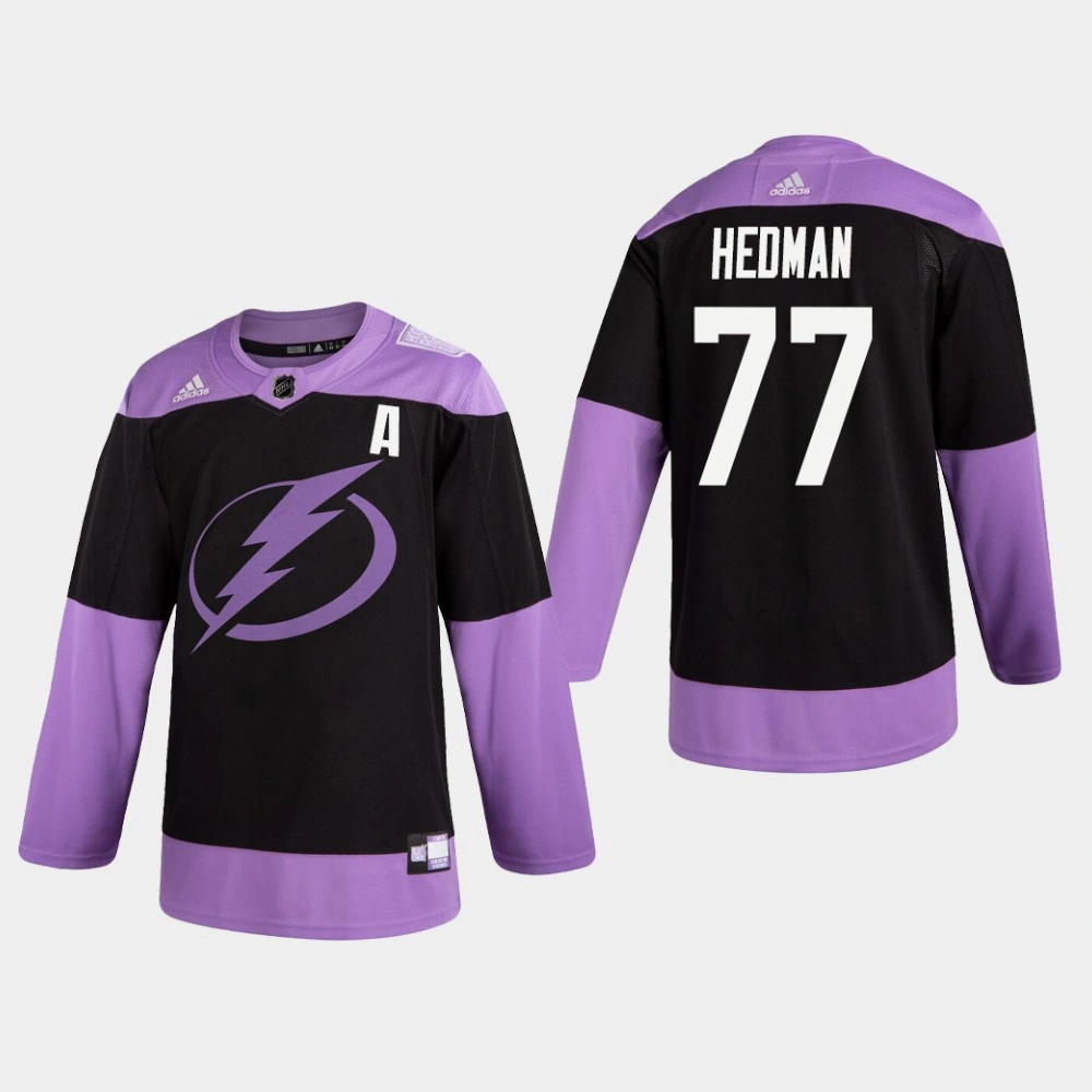 Women's Lightning Victor Hedman #77 Hockey Fights Cancer Practice Black Jersey