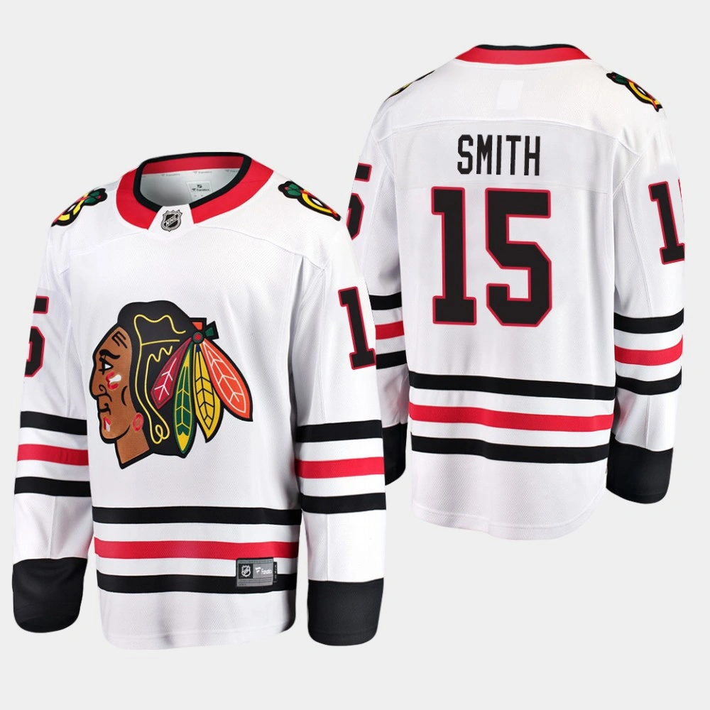 Men's Chicago Blackhawks Zack Smith #15 Away White Breakaway Player Jersey
