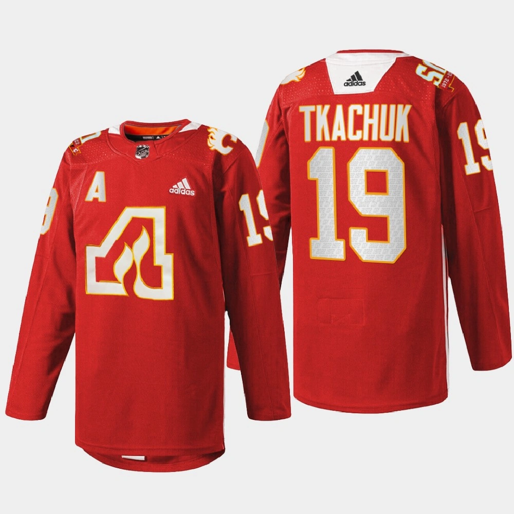 Women's Matthew Tkachuk Calgary Flames 50th Anniversary 2022 Red #19 Jersey Warm-Up