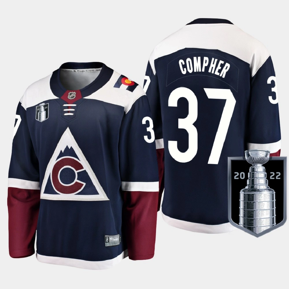 Youth J.T. Compher Colorado Avalanche 2022 Stanley Cup Finals Navy #37 Jersey Alternate