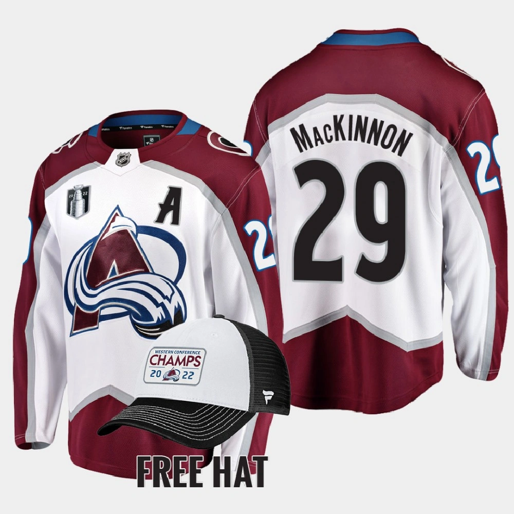 Women's Colorado Avalanche Nathan MacKinnon 2022 Central Division Champions White Jersey Away #29