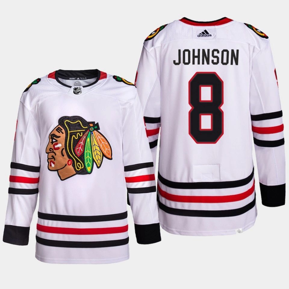 Women's Chicago Blackhawks Jack Johnson White Away Primegreen Jersey