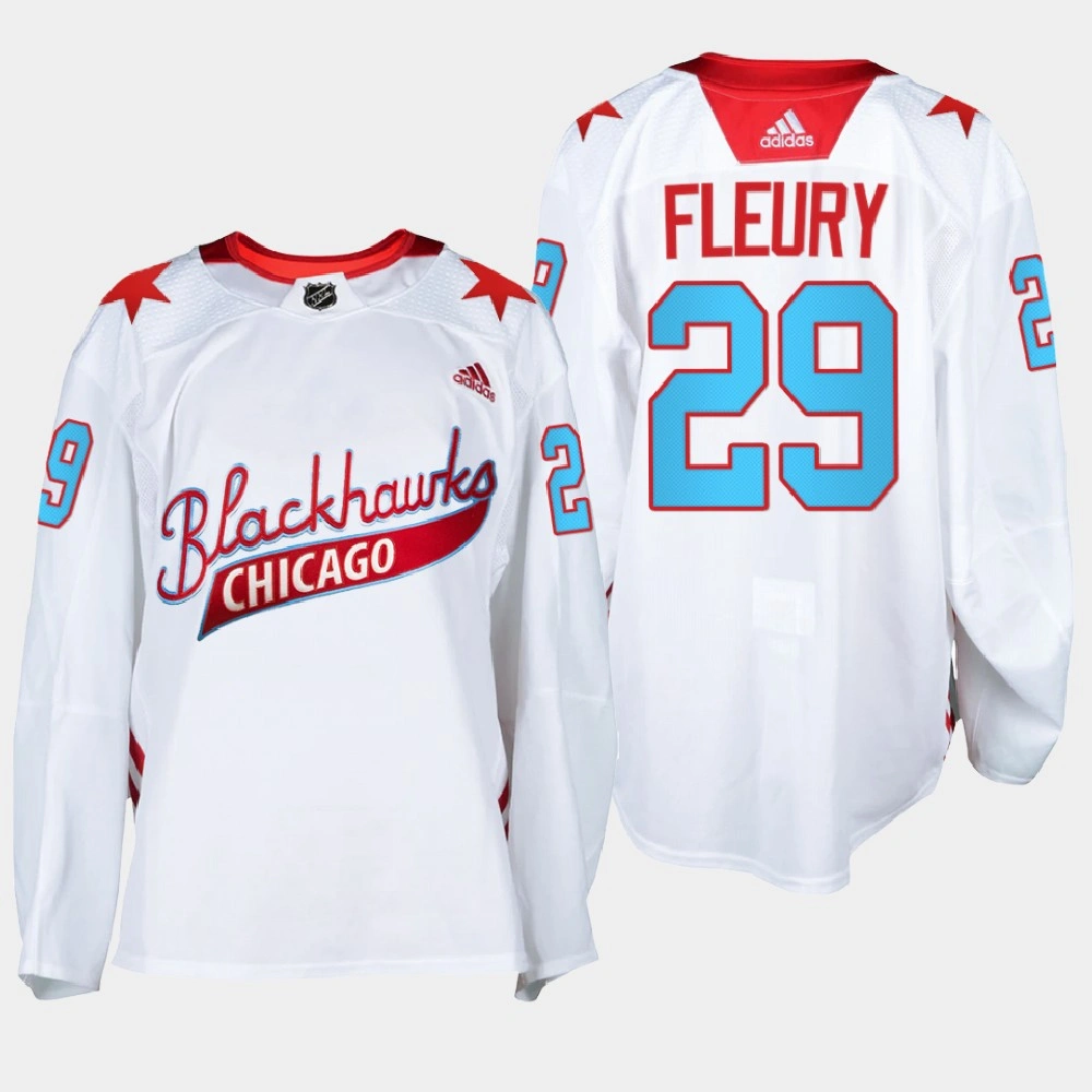 Women's Chicago Blackhawks One Community Night Marc-Andre Fleury White Warm-Up Jersey