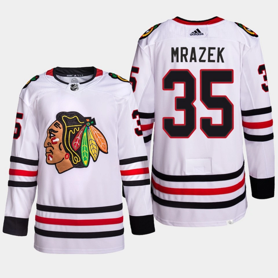 Chicago Blackhawks Petr Mrazek White Away Authentic Primegreen Jersey 2022 Chicago Blackhawks Petr Mrazek White Away Authentic Primegreen Jersey 2022