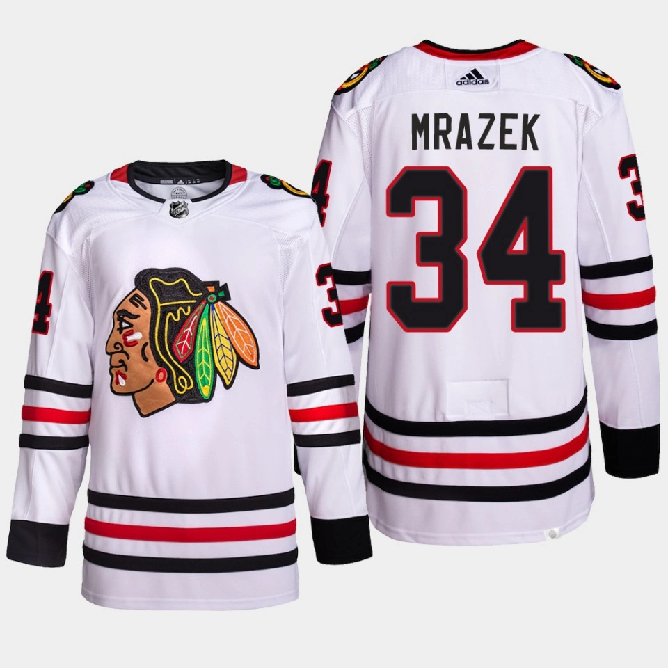 Women's Chicago Blackhawks Petr Mrazek White Away Primegreen Authentic Jersey