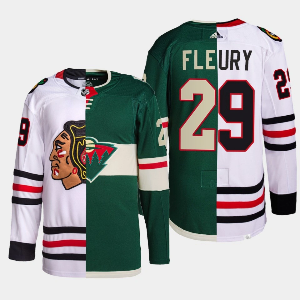 Marc-Andre Fleury Blackhawks x Wild Split Edition White Green #29 Jersey Authentic Rare Marc-Andre Fleury Blackhawks x Wild Split Edition White Green #29 Jersey Authentic Rare