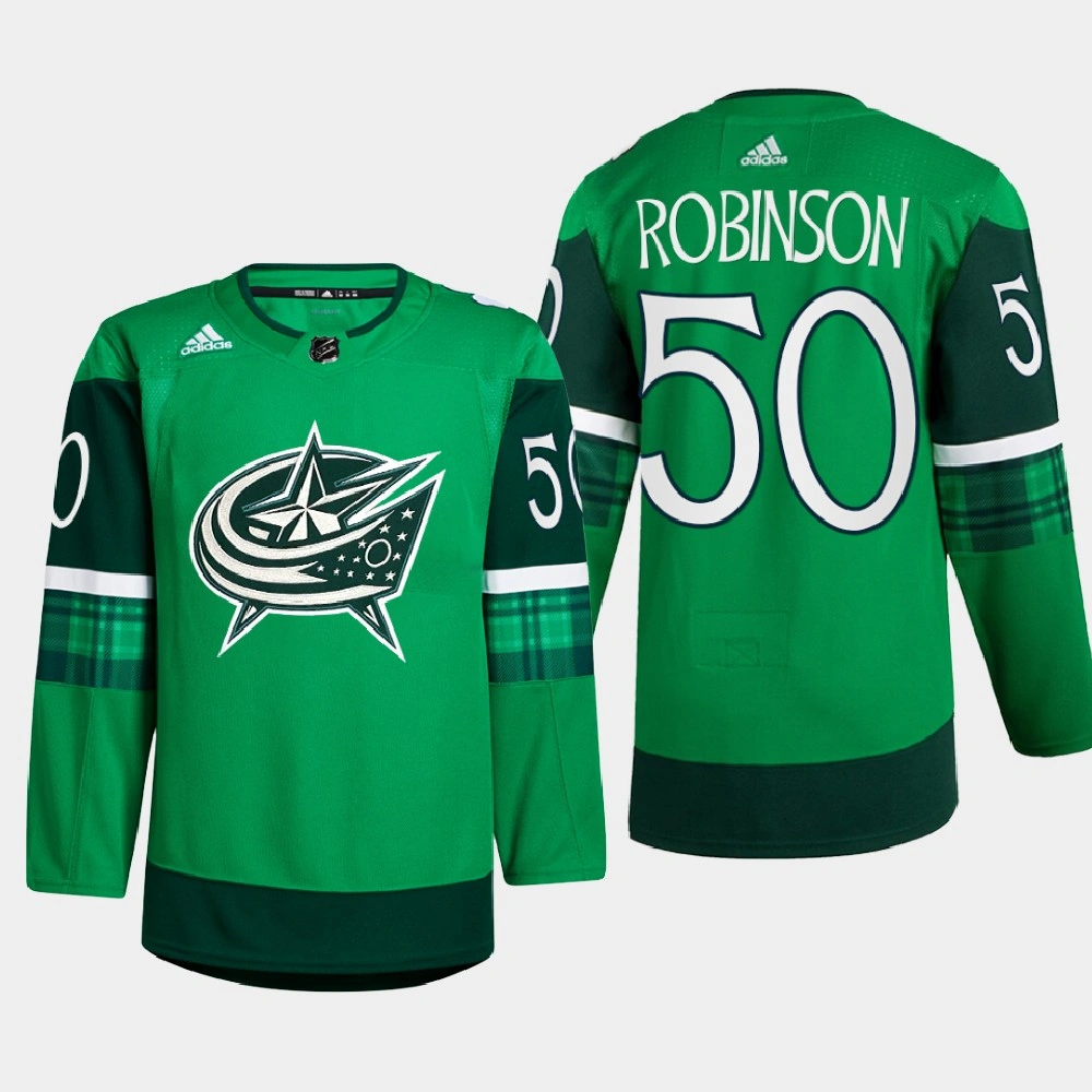 Columbus Blue Jackets St. Patricks Day Eric Robinson Green Warm-Up Jersey