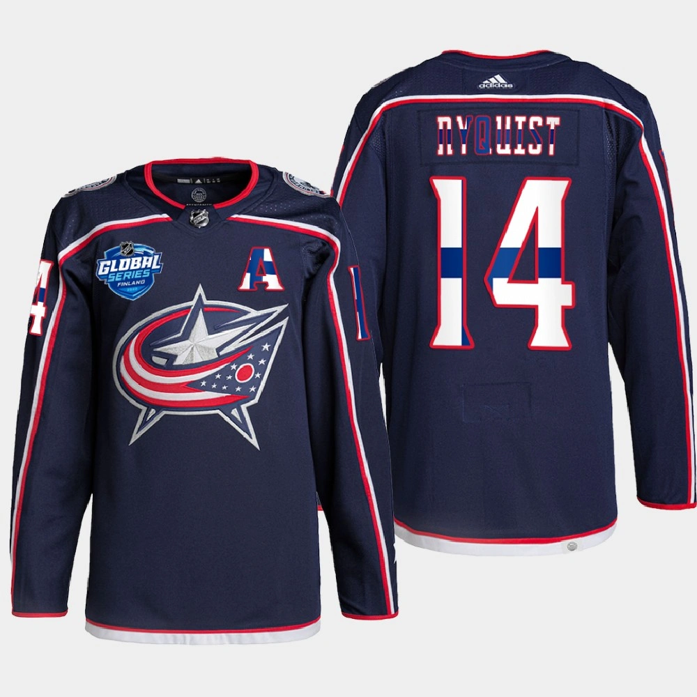 Women's Columbus Blue Jackets 2022 NHL Global Series Gustav Nyquist Navy Finland Edition Jersey Women's Columbus Blue Jackets 2022 NHL Global Series Gustav Nyquist Navy Finland Edition Jersey