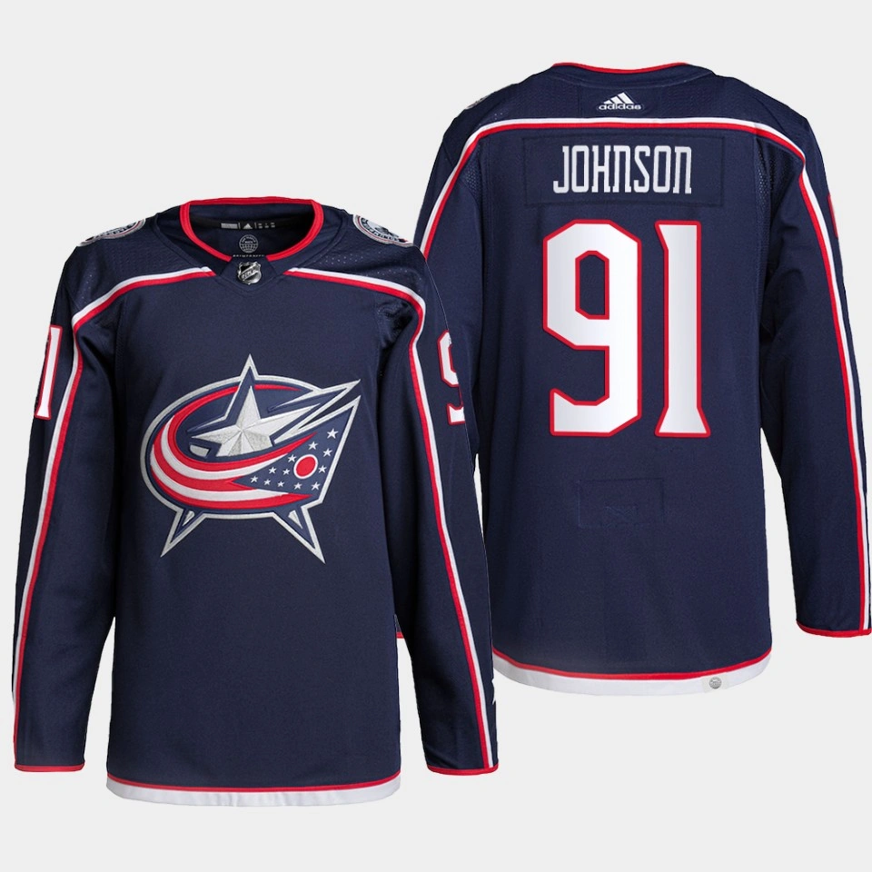 Kent Johnson #91 Columbus Blue Jackets Navy Jersey Primegreen Authentic Home
