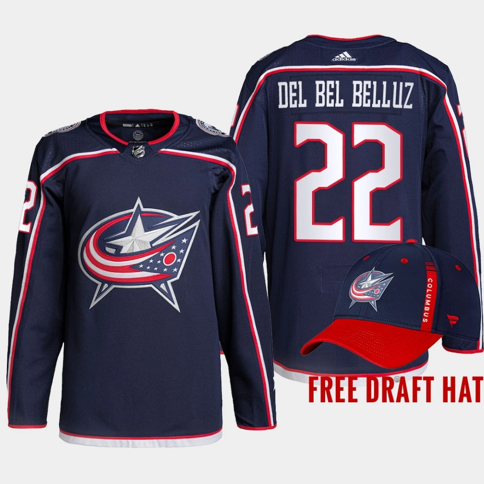 Women's Luca Del Bel Belluz Columbus Blue Jackets 2022 NHL Draft Navy Jersey Authentic Primegreen Home