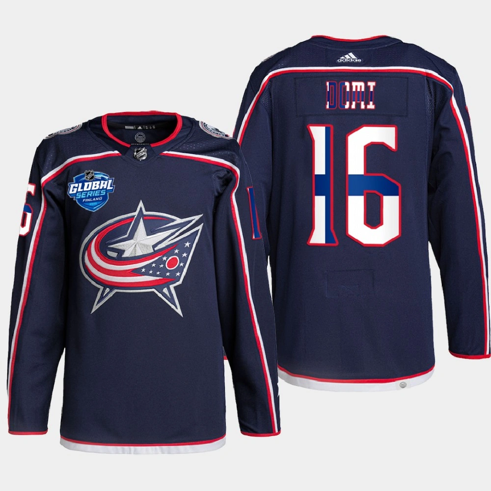 Columbus Blue Jackets 2022 NHL Global Series Max Domi Navy Finland Edition Jersey Columbus Blue Jackets 2022 NHL Global Series Max Domi Navy Finland Edition Jersey