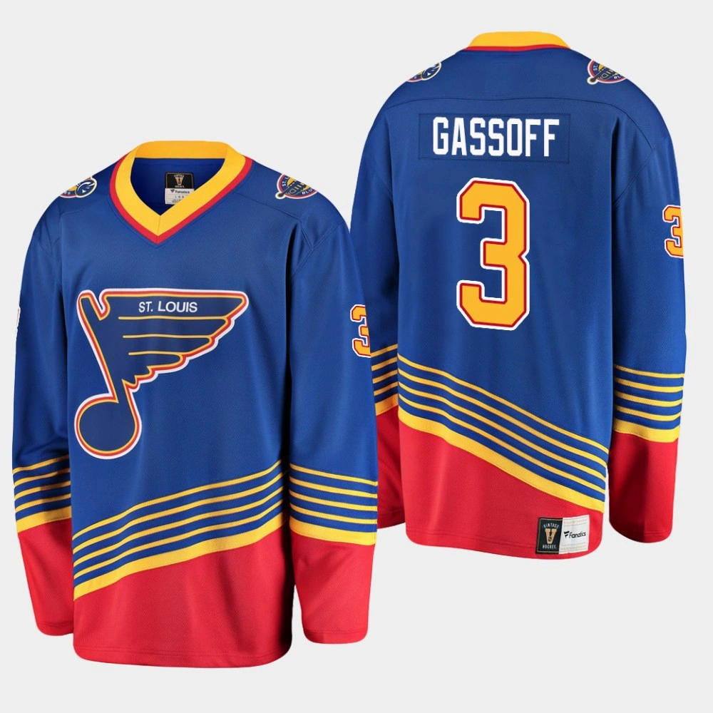 Men's St. Louis Blues Bob Gassoff #3 Heritage Player Premier Blue Jersey