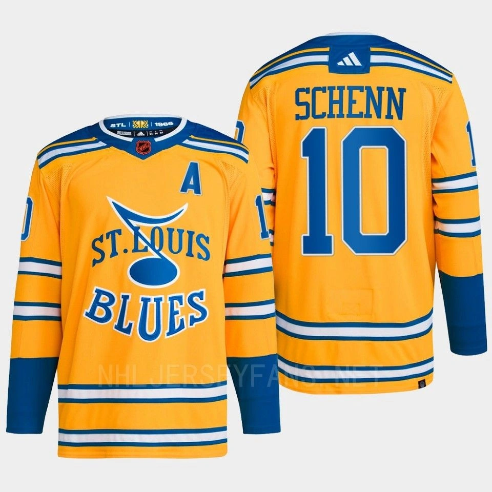 Brayden Schenn Reverse Retro 2.0 2022 St. Louis Blues Yellow Jersey Authentic Primegreen #10 Brayden Schenn Reverse Retro 2.0 2022 St. Louis Blues Yellow Jersey Authentic Primegreen #10