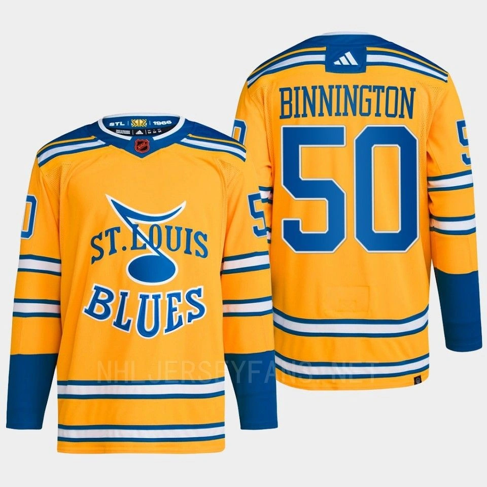 Women's Jordan Binnington Reverse Retro 2.0 2022 St. Louis Blues Yellow Jersey Authentic Primegreen #50