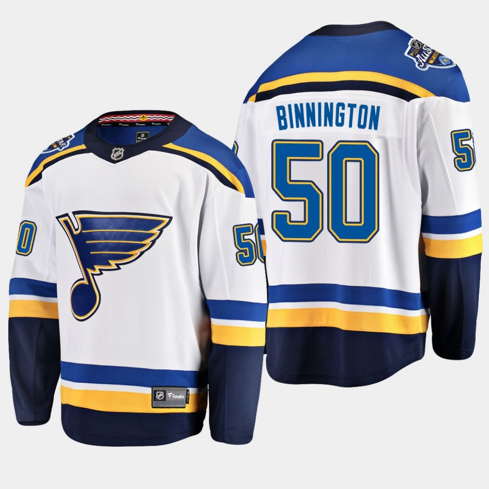 Youth Blues Jordan Binnington #50 Away 2020 All-Star Patch Jersey