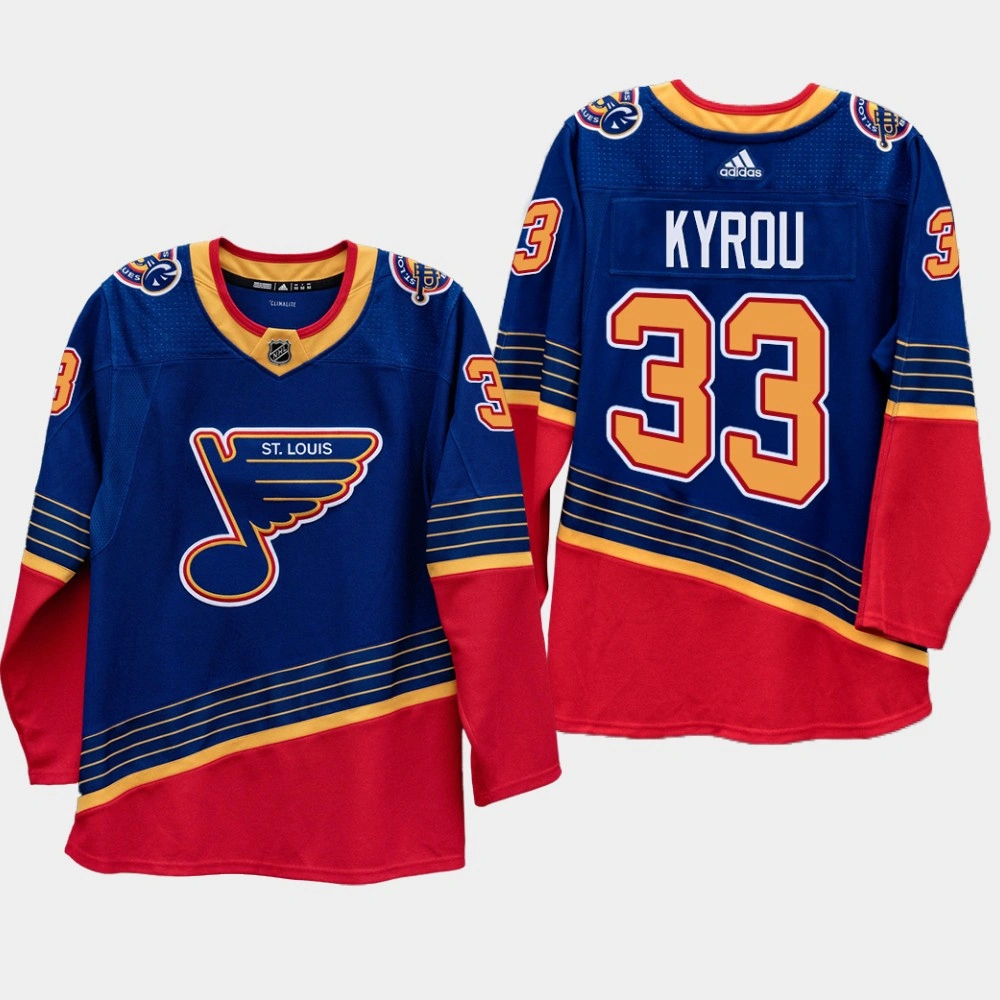 Youth Blues #33 Jordan Kyrou 2020 Season 90s Heritage Authentic Pro Royal Jersey