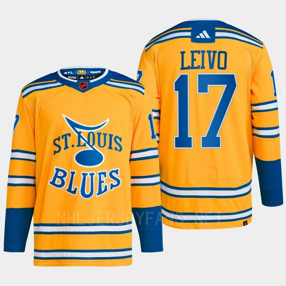 Josh Leivo Reverse Retro 2.0 2022 St. Louis Blues Yellow Jersey Authentic Primegreen #17 Josh Leivo Reverse Retro 2.0 2022 St. Louis Blues Yellow Jersey Authentic Primegreen #17