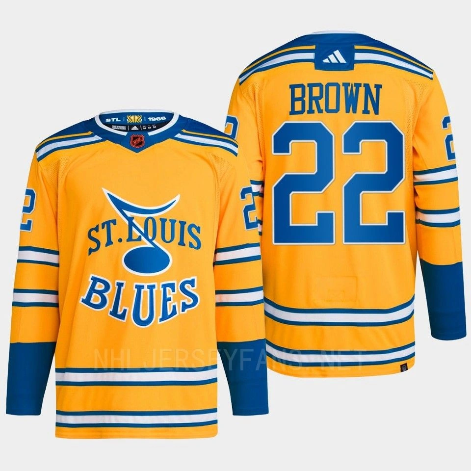 Logan Brown Reverse Retro 2.0 2022 St. Louis Blues Yellow Jersey Authentic Primegreen #22 Logan Brown Reverse Retro 2.0 2022 St. Louis Blues Yellow Jersey Authentic Primegreen #22