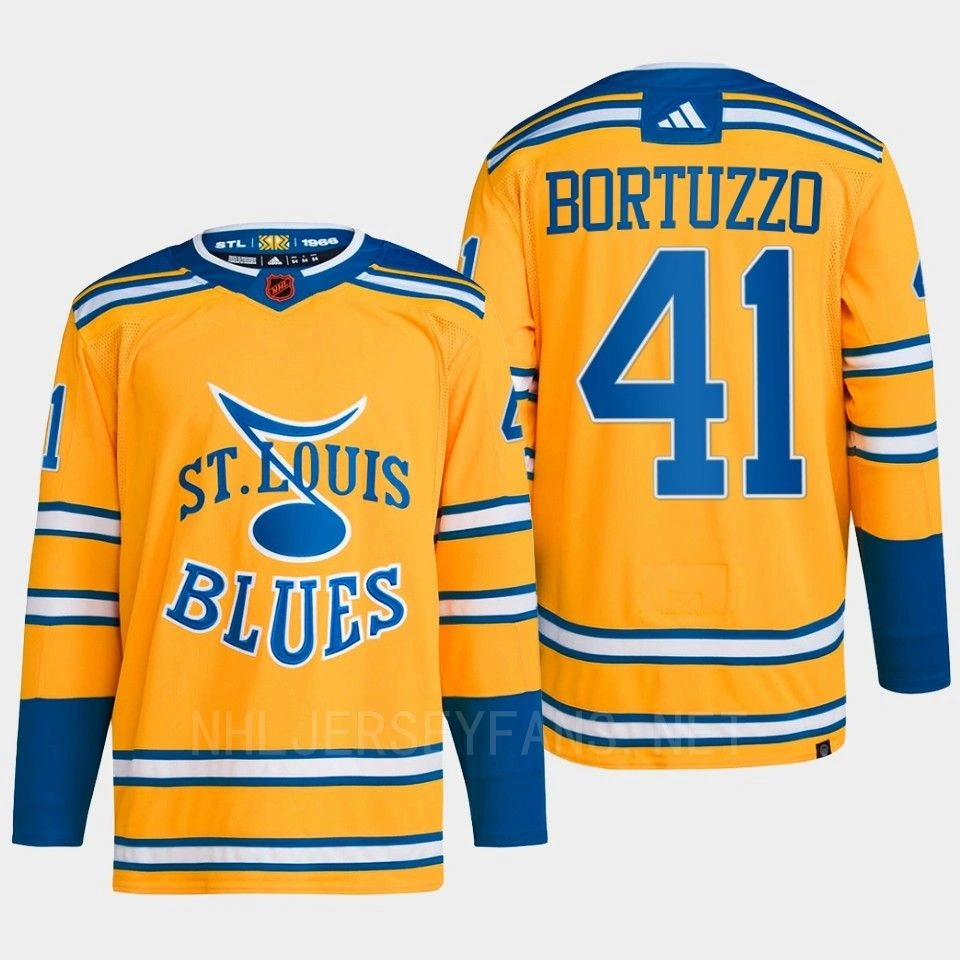 Robert Bortuzzo Reverse Retro 2.0 2022 St. Louis Blues Yellow Jersey Authentic Primegreen #41 Robert Bortuzzo Reverse Retro 2.0 2022 St. Louis Blues Yellow Jersey Authentic Primegreen #41
