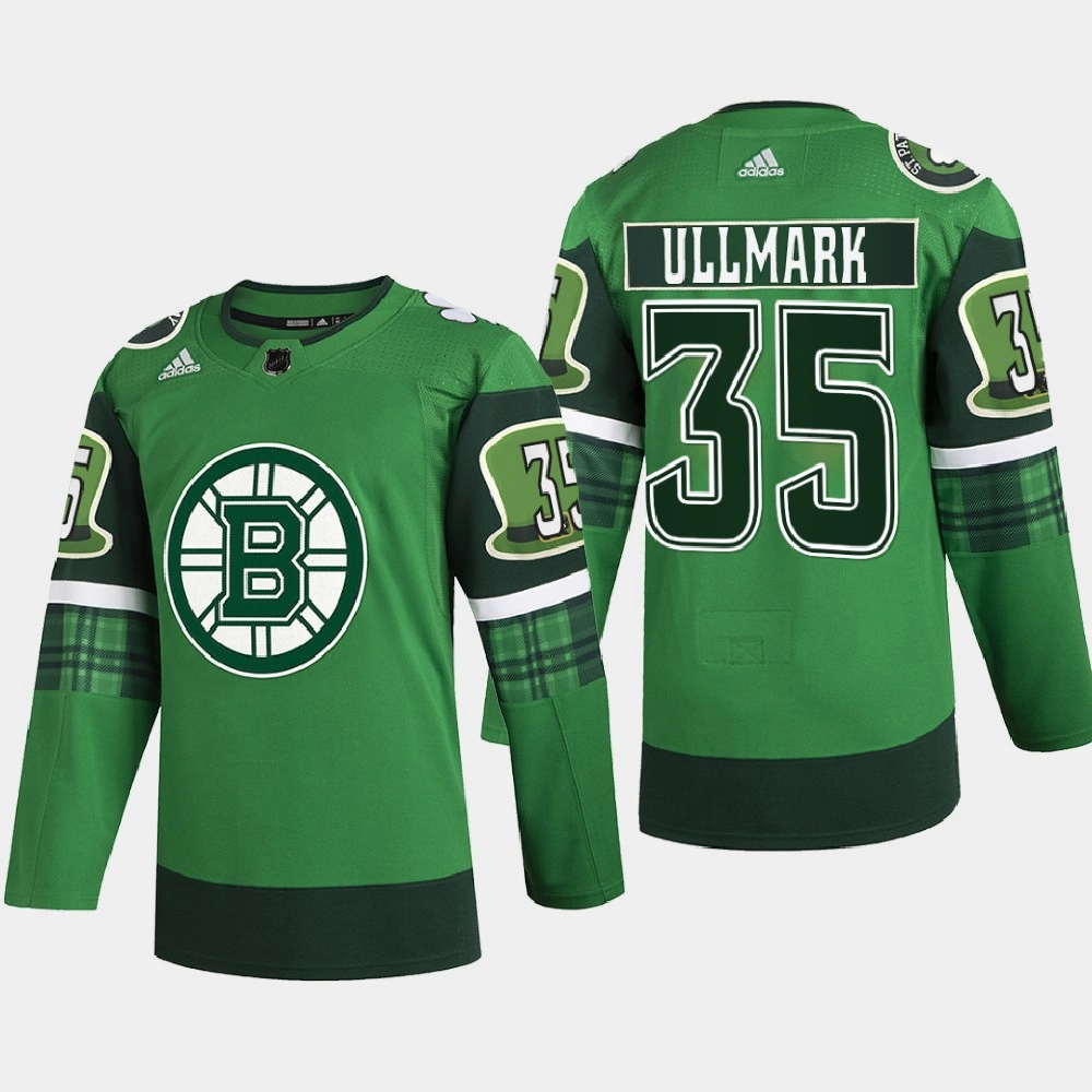 Boston Bruins St Patricks Day Linus Ullmark Green Warm-Up Jersey