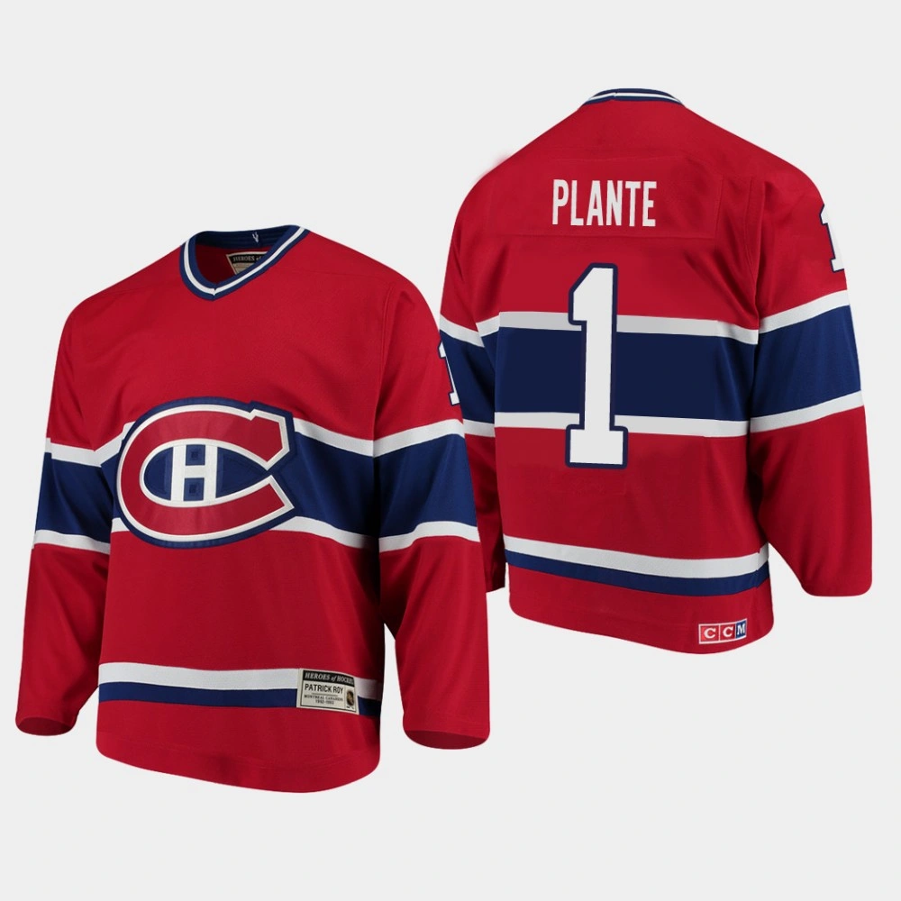 Youth Montreal Canadiens #1 Jacques Plante Throwback Heroes of Hockey CCM Red Retired Jersey Youth Montreal Canadiens #1 Jacques Plante Throwback Heroes of Hockey CCM Red Retired Jersey