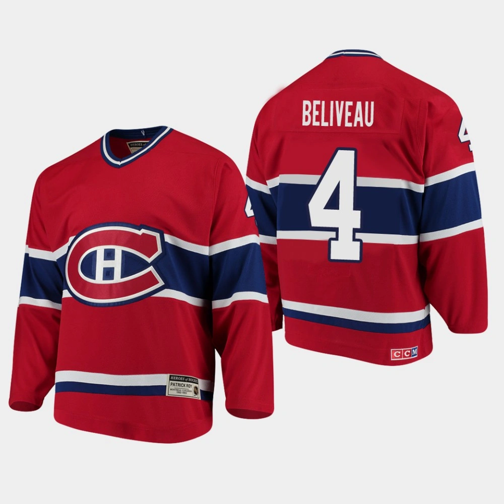 Montreal Canadiens #4 Jean Beliveau Throwback Heroes of Hockey CCM Red Retired Jersey