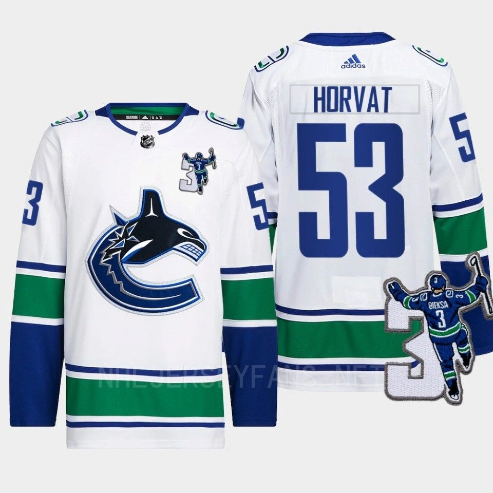Youth Vancouver Canucks Kevin Bieska patch Bo Horvat White Away Jersey Men's