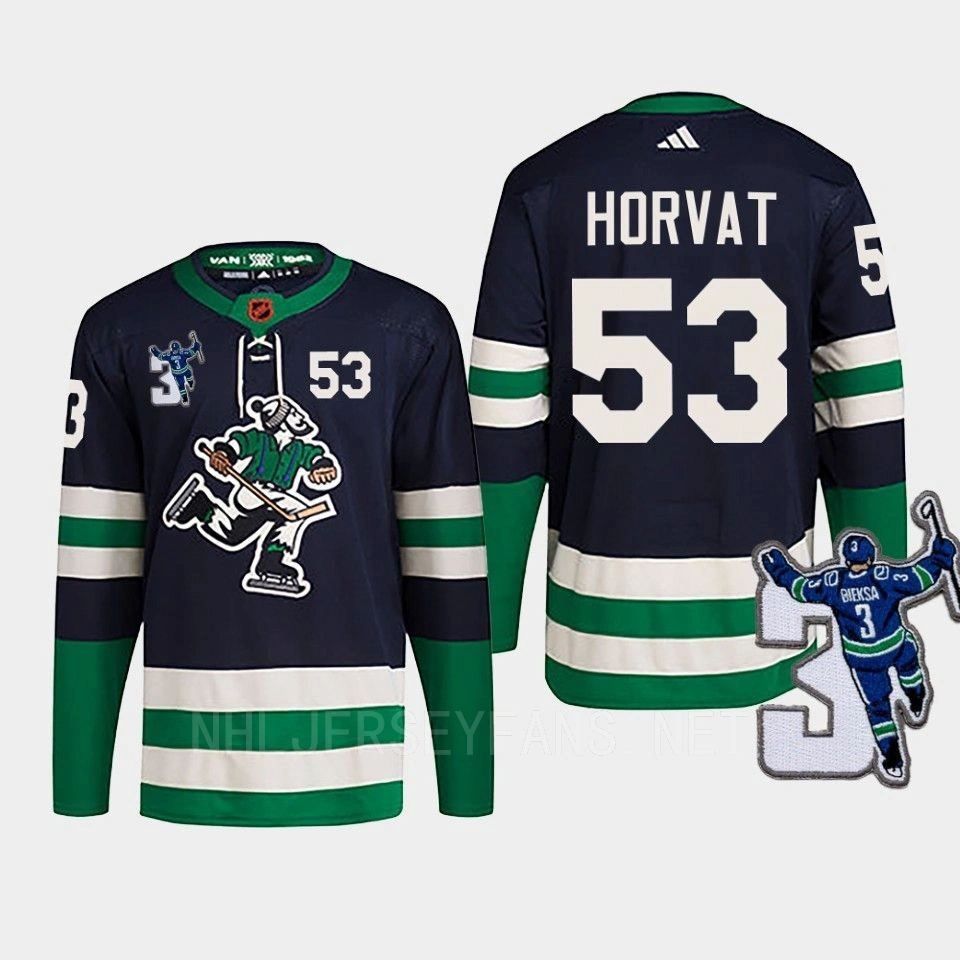 Vancouver Canucks Bo Horvat Navy Reverse Retro 2.0 Kevin Bieska patch Jersey