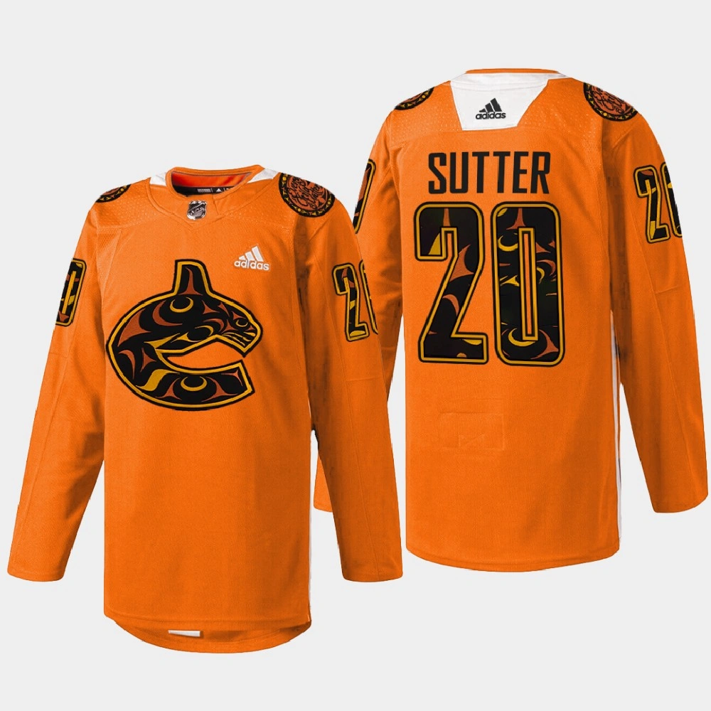 Women's Brandon Sutter Vancouver Canucks 2022 First Nations Night Orange #20 Jersey Every Child Matters