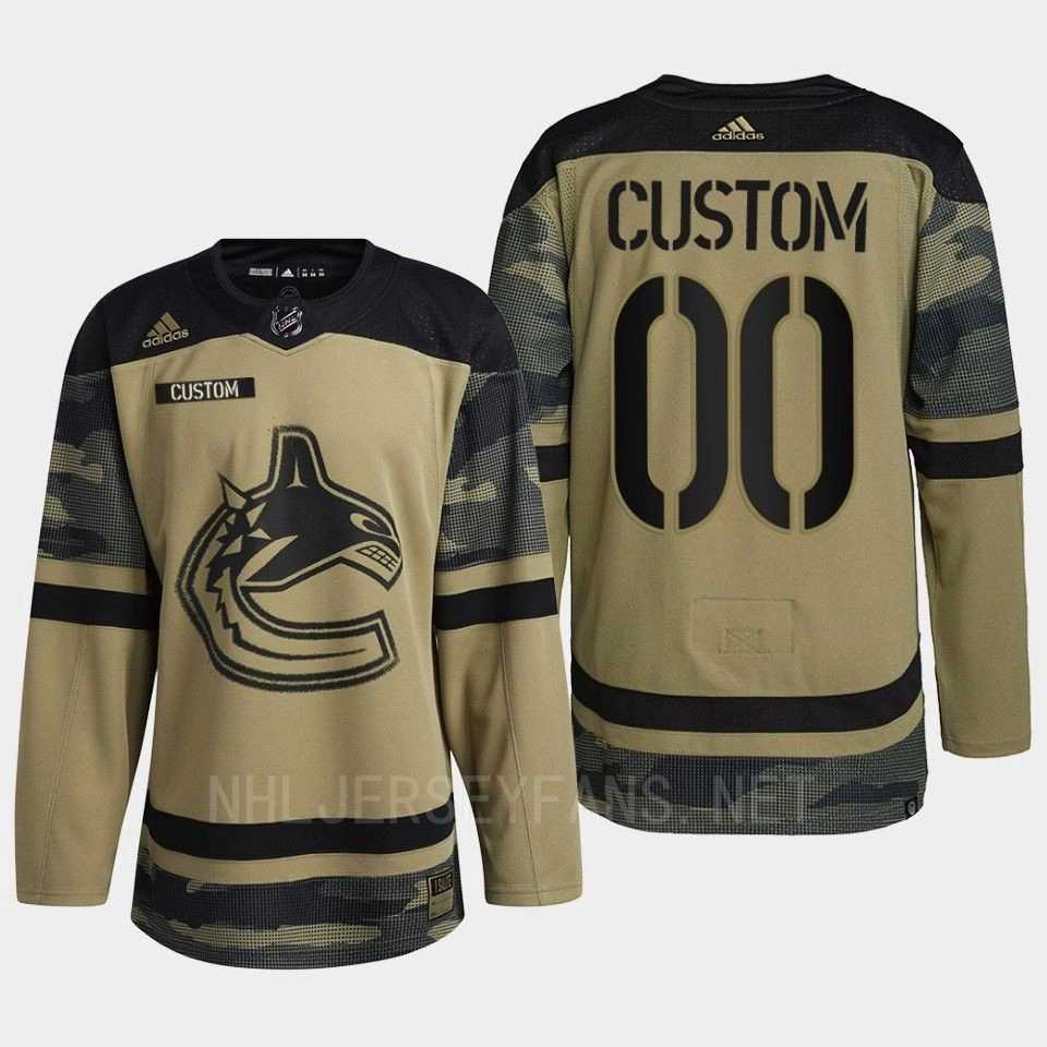 Custom Vancouver Canucks 2022 Armed Forces Green #00 Jersey Camo Warm-up
