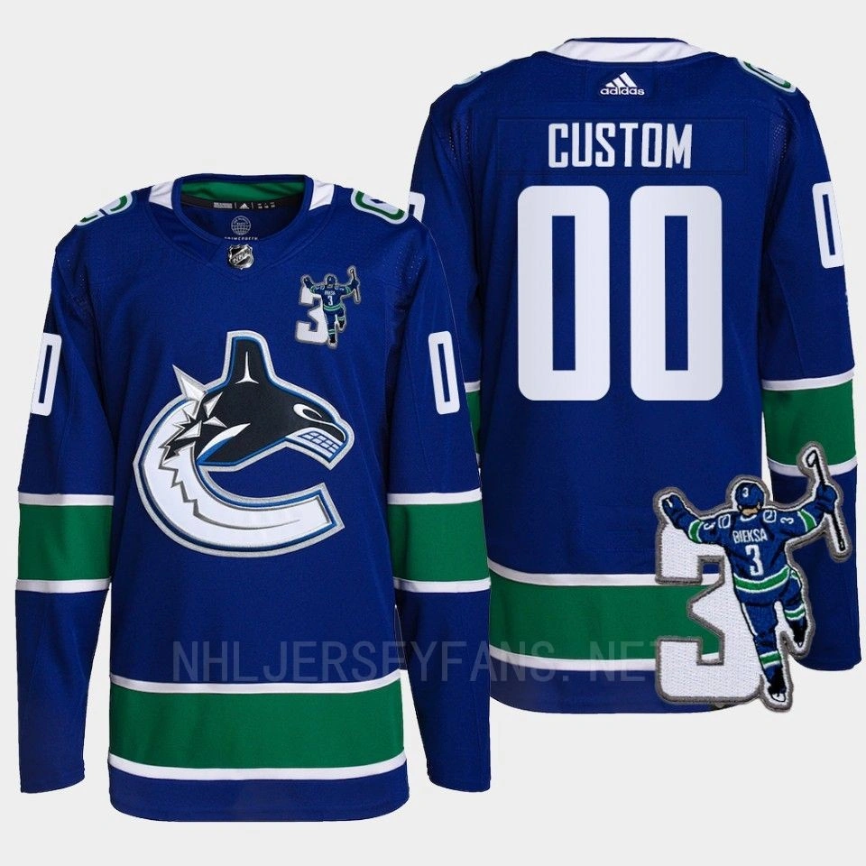 Custom Kevin Bieska patch Vancouver Canucks Blue Jersey Home #00
