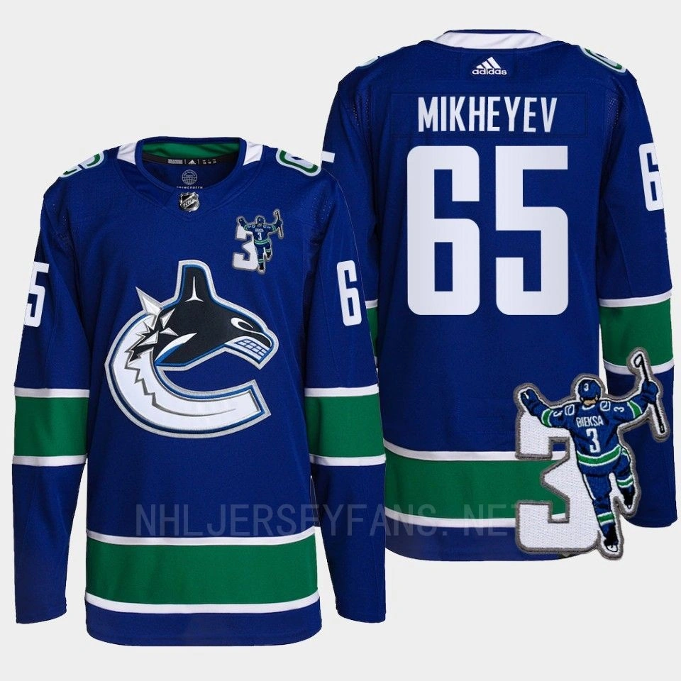 Youth Ilya Mikheyev Kevin Bieska patch Vancouver Canucks Blue Jersey Home #65