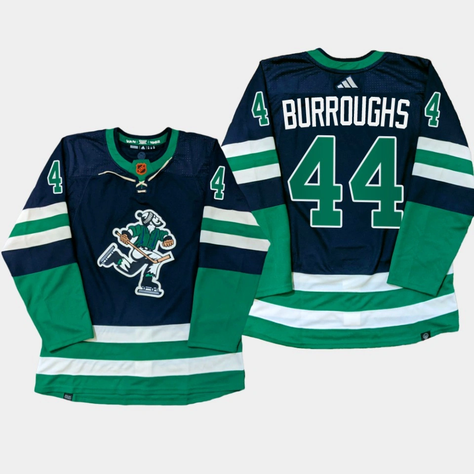 Women's Vancouver Canucks Kyle Burroughs Navy PrimeGreen Reverse Retro Jersey 2022-23