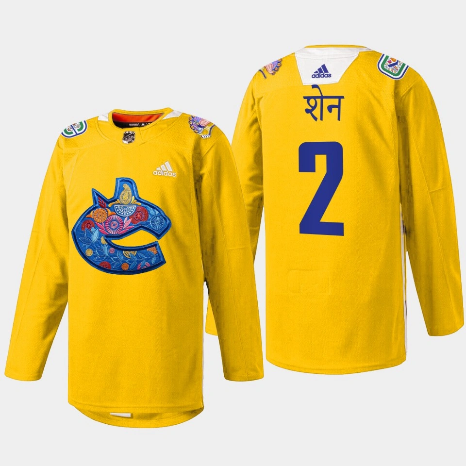 Women's Luke Schenn Vancouver Canucks Diwali Night 2022 Yellow #2 Jersey Warmup