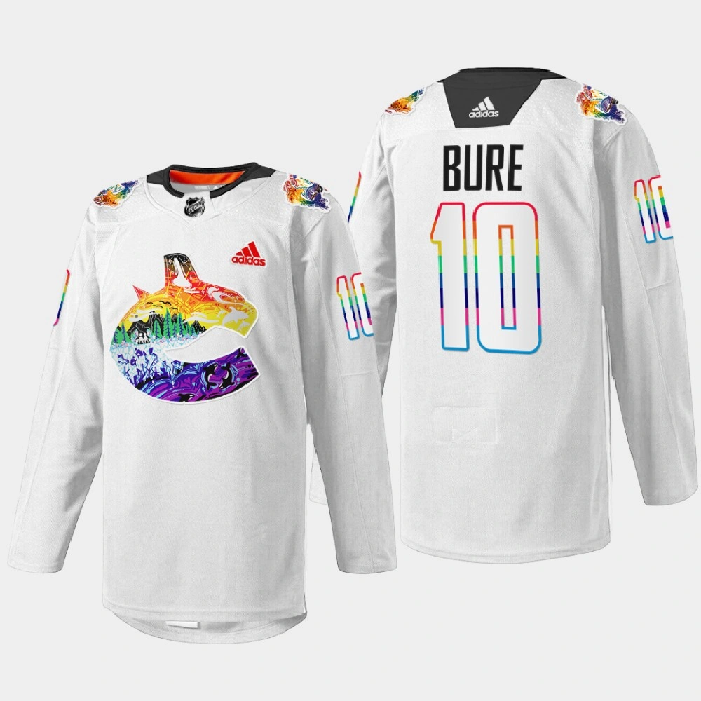 Women's Pavel Bure Vancouver Canucks Pride Night 2022 White #10 Jersey Mio Artwork Warmup