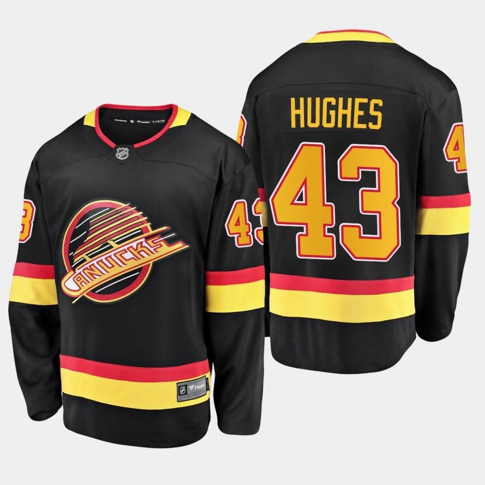 Youth Canucks Quinn Hughes #43 2019-20 Flying Skate Premier Breakaway Jersey - Black